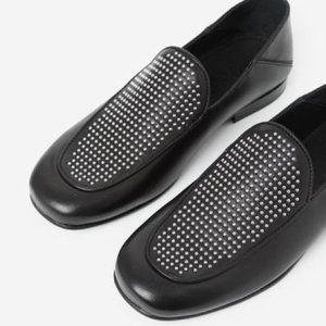 NWOT Kooples Black Leather Silver Studded Loafers